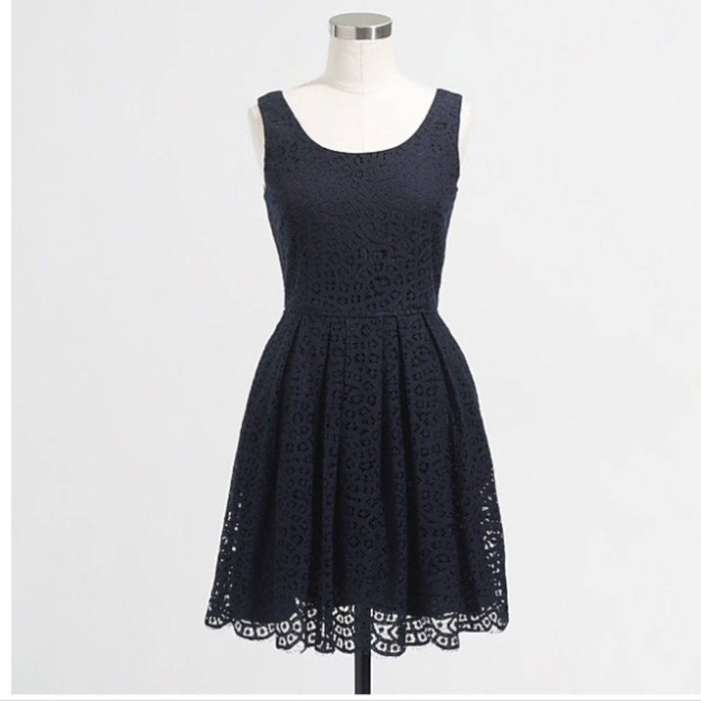 J. CREW Navy Swirling Lace Fit & Flare Mini Dress - Picture 1 of 8